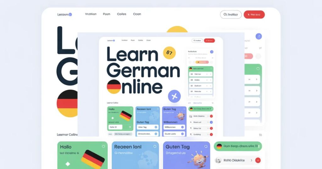 Smartphone displaying Learn German Online a German language learning app with lessons and progress tracker.